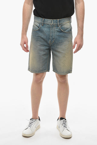 Vintage-effect Denim Shorts with Metal Logoed Application