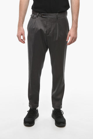 Pantaloni RAVAL A Motivo Herringbone in Lana Vergine