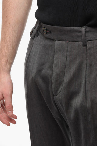 Pantaloni RAVAL A Motivo Herringbone in Lana Vergine