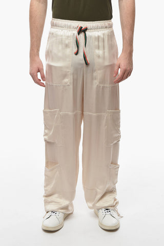 Satin Straight-leg SPIRIT Trousers with Multicolored Drawstring