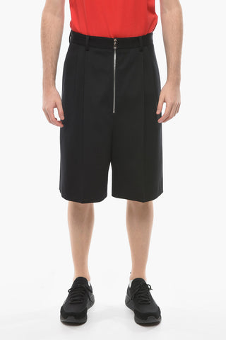 Double-pleated Wool Shorts with Front Maxi Zip