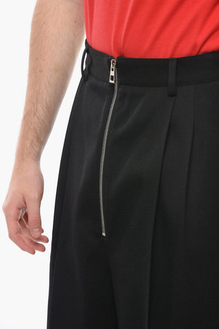 Double-pleated Wool Shorts with Front Maxi Zip