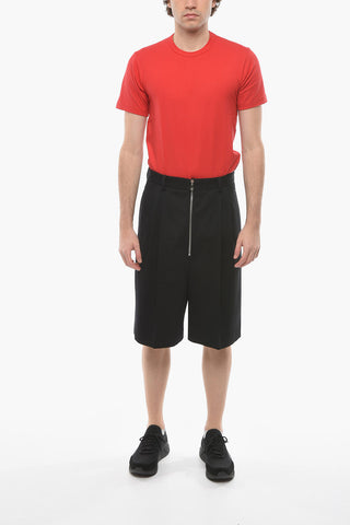 Double-pleated Wool Shorts with Front Maxi Zip
