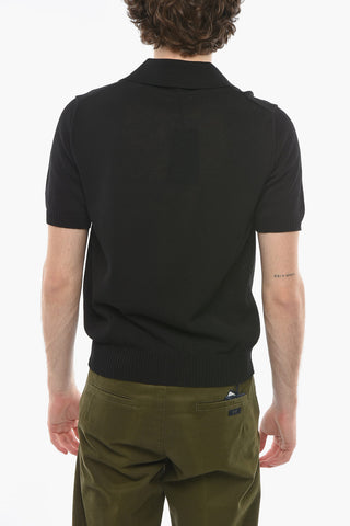 Fine Knitted Polo with Spread Collar and Embroidery