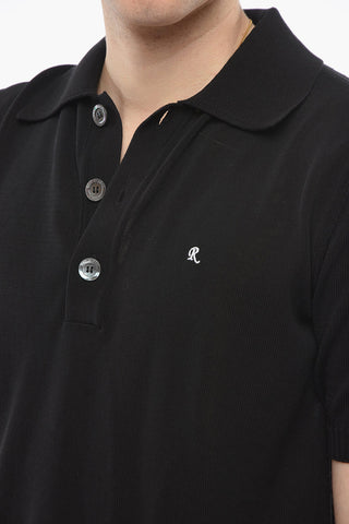 Fine Knitted Polo with Spread Collar and Embroidery