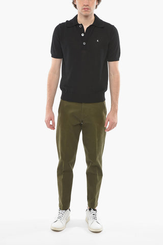 Fine Knitted Polo with Spread Collar and Embroidery
