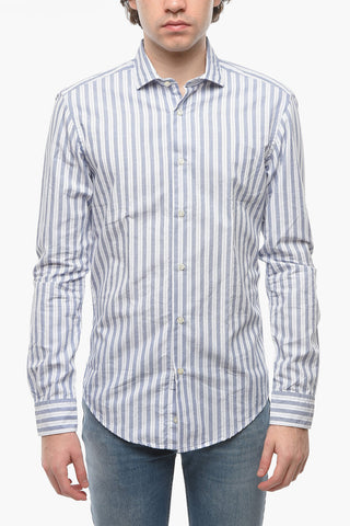 Popelin Cotton Pencil Striped Shirt with Spread Collar