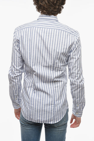 Popelin Cotton Pencil Striped Shirt with Spread Collar