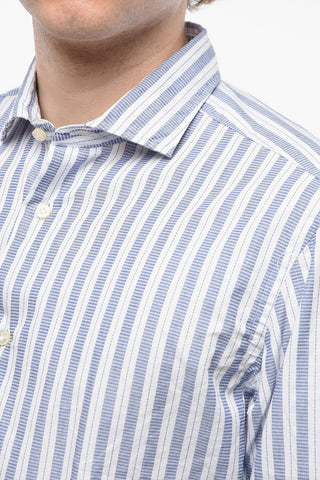 Popelin Cotton Pencil Striped Shirt with Spread Collar