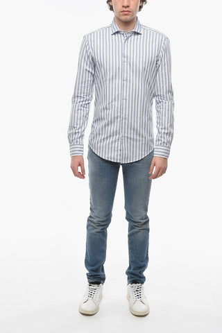 Popelin Cotton Pencil Striped Shirt with Spread Collar