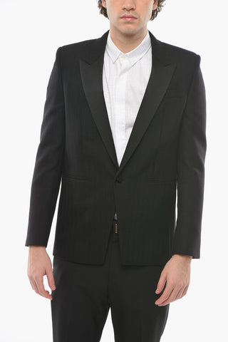 Wool Single-breasted Blazer with Satin Peak Lapel