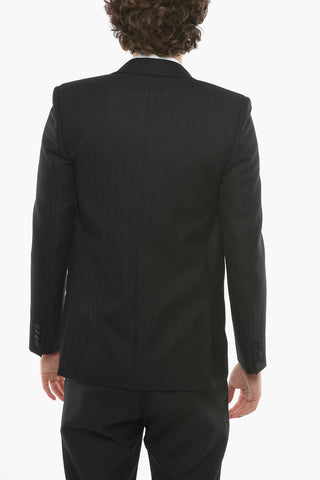 Wool Single-breasted Blazer with Satin Peak Lapel