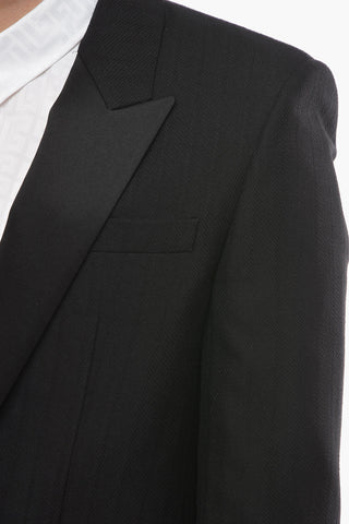 Wool Single-breasted Blazer with Satin Peak Lapel