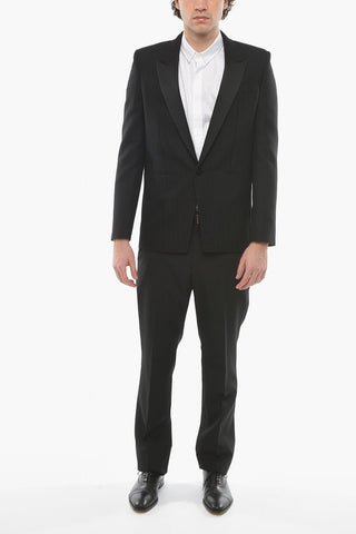 Wool Single-breasted Blazer with Satin Peak Lapel