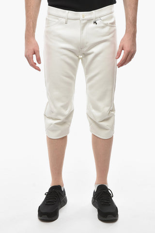 HOMME PLUS Faux Leather Shorts with Visible Stitching