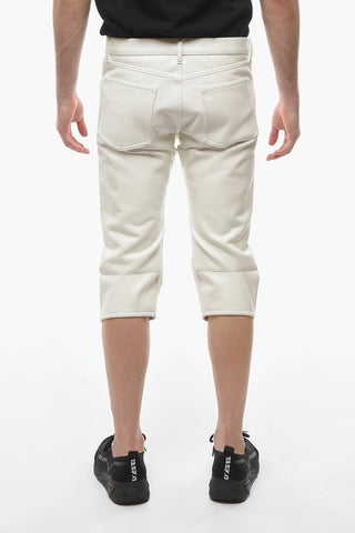 HOMME PLUS Faux Leather Shorts with Visible Stitching