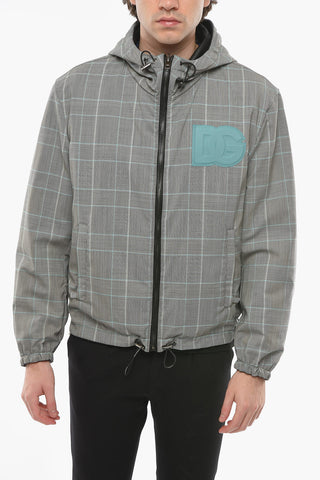 Giubbotto Hoodie Reversibile in Motivo Glen Check con Toppa Logo DG