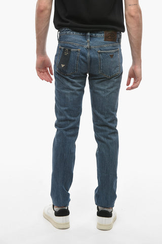 EMPORIO LAB J75 Slim-fit Denims with Delavé Effect and Logo Patch 16cm