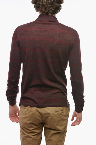 Virgin Wool Long-sleeved Polo Shirt with Striped Pattern
