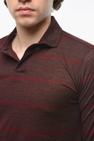 Virgin Wool Long-sleeved Polo Shirt with Striped Pattern
