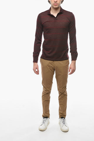 Virgin Wool Long-sleeved Polo Shirt with Striped Pattern