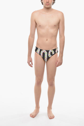 Swim Briefs with Patterned Logo