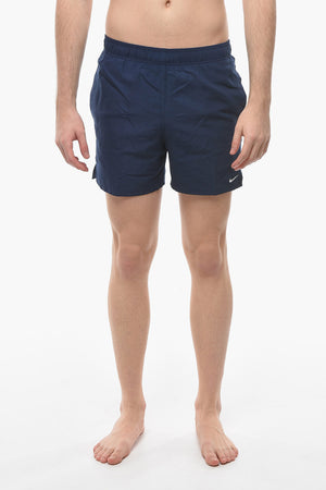 SWIM Solid-Color Boxer Swim Shorts with Embroidered Logo