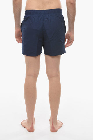 SWIM Solid-Color Boxer Swim Shorts with Embroidered Logo