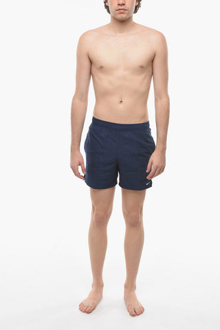 SWIM Solid-Color Boxer Swim Shorts with Embroidered Logo