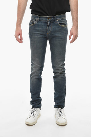 DENIM Stone-washed Skinny Jeans with Logoed Plate