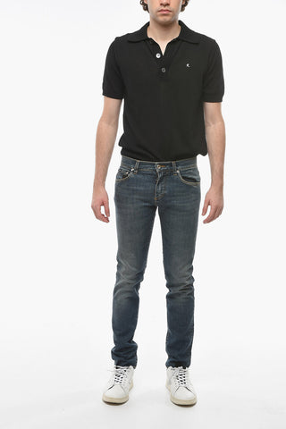 DENIM Stone-washed Skinny Jeans with Logoed Plate
