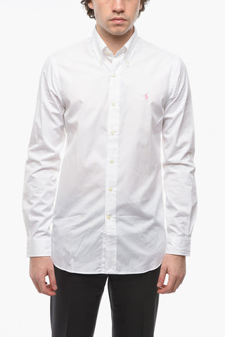Buttoned Collar Shirt with Contrasting Embroidered Logo