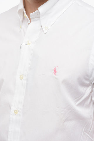 Buttoned Collar Shirt with Contrasting Embroidered Logo