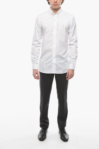 Buttoned Collar Shirt with Contrasting Embroidered Logo