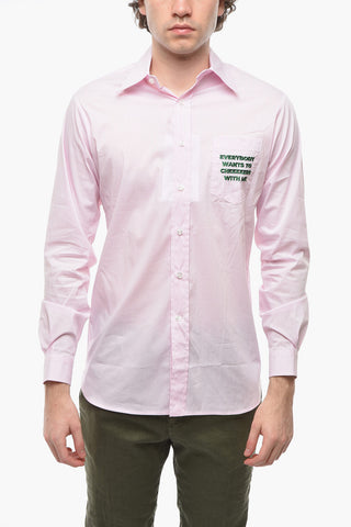 Camicia a Righe Awning con Ricamo sul Taschino