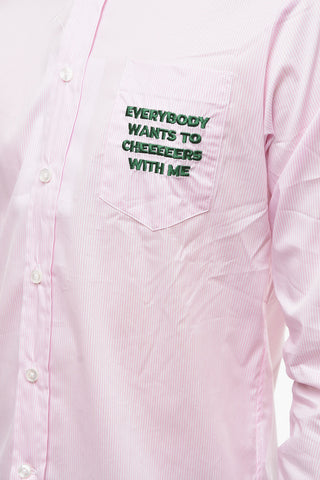 Camicia a Righe Awning con Ricamo sul Taschino