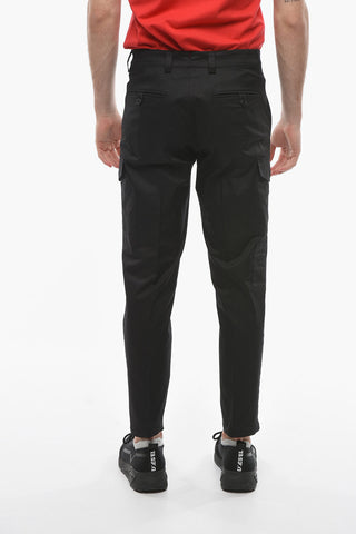 Pantaloni Cargo in Cotone Twill con Coulisse alla Caviglia