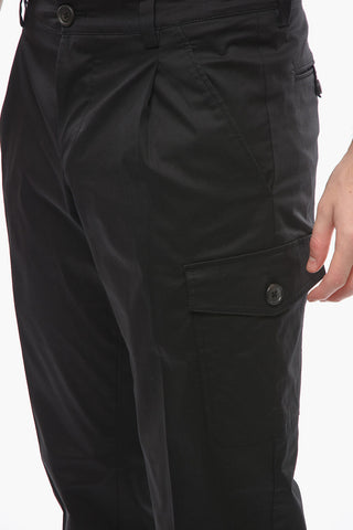 Pantaloni Cargo in Cotone Twill con Coulisse alla Caviglia