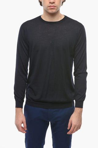 Worsted Wool Sweather with Ribbed Crew-neck