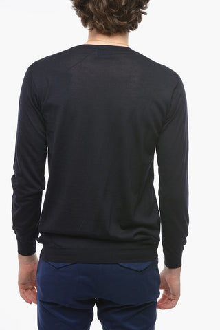 Worsted Wool Sweather with Ribbed Crew-neck