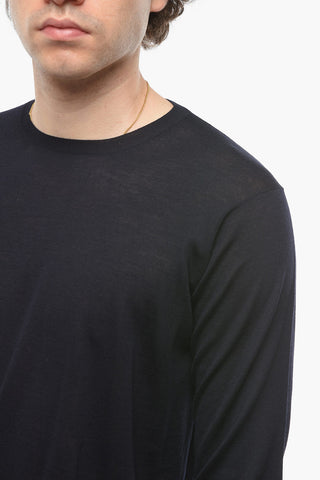 Worsted Wool Sweather with Ribbed Crew-neck