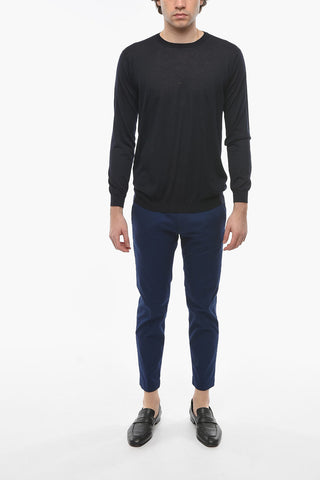 Worsted Wool Sweather with Ribbed Crew-neck