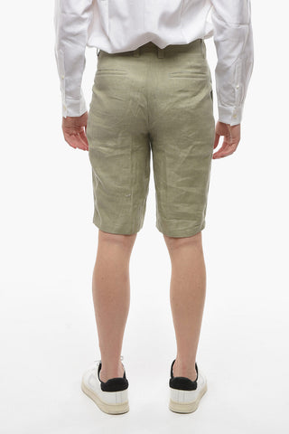 ID Linen Double-pleated Shorts with Waist Drawstring