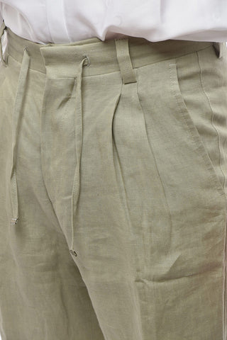 ID Linen Double-pleated Shorts with Waist Drawstring