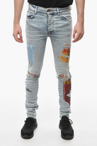 PLAYBOY Jeans Skinny Distressed con Stampe 14cm