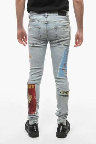 PLAYBOY Jeans Skinny Distressed con Stampe 14cm