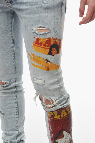 PLAYBOY Jeans Skinny Distressed con Stampe 14cm
