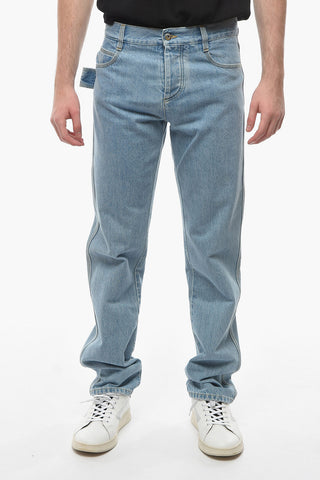 Bleached Cotton Straight-leg Denims with Low Waist 20cm