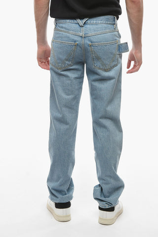 Bleached Cotton Straight-leg Denims with Low Waist 20cm