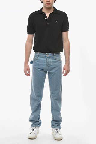 Bleached Cotton Straight-leg Denims with Low Waist 20cm